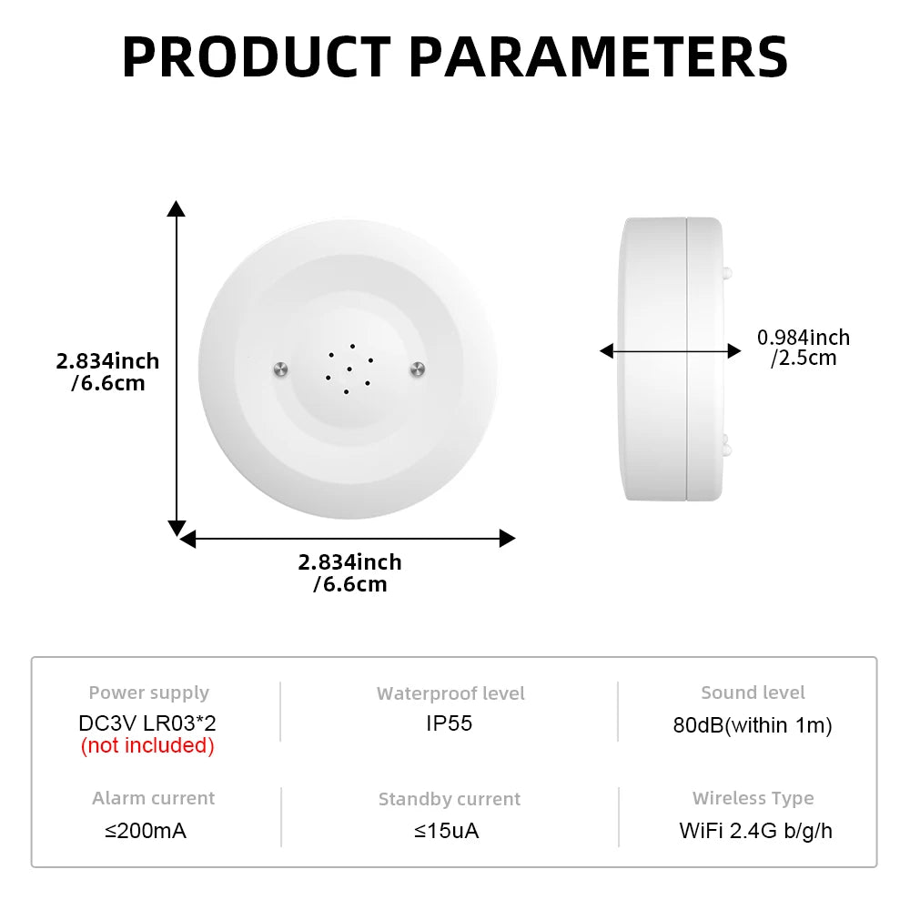 Detector de agua WiFi ONENUO Tuya – Captador de onda conectado con alarma 80 dB y estanqueidad IP55 