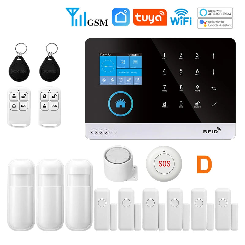 MULO PG-103 - Sistema de alarma Maison Sans Fil WiFi &amp; GSM 433 MHz, color electrónico, compatible con Tuya, Alexa y Google Assistant 