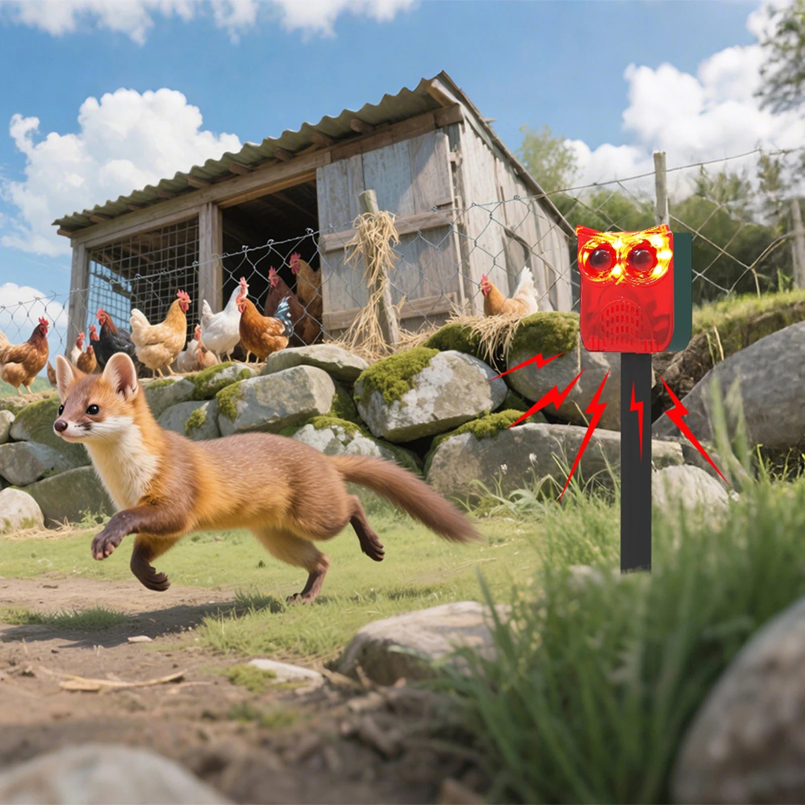 Alarme Solaire Extérieure à Détection de Mouvement – Sirène Étanche avec Sons Réalistes pour Sécurité Maison et Répulsif Animaux