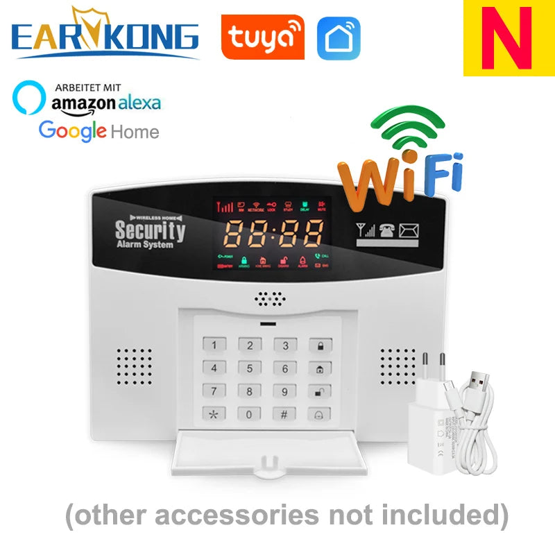 Earykong ER-TW99C – Hausalarmsystem mit WiFi- und GSM-Verbindung, Farbbildschirm, integrierter Sirene, Sonnenfunktion und Sans-Fil-Detektoren