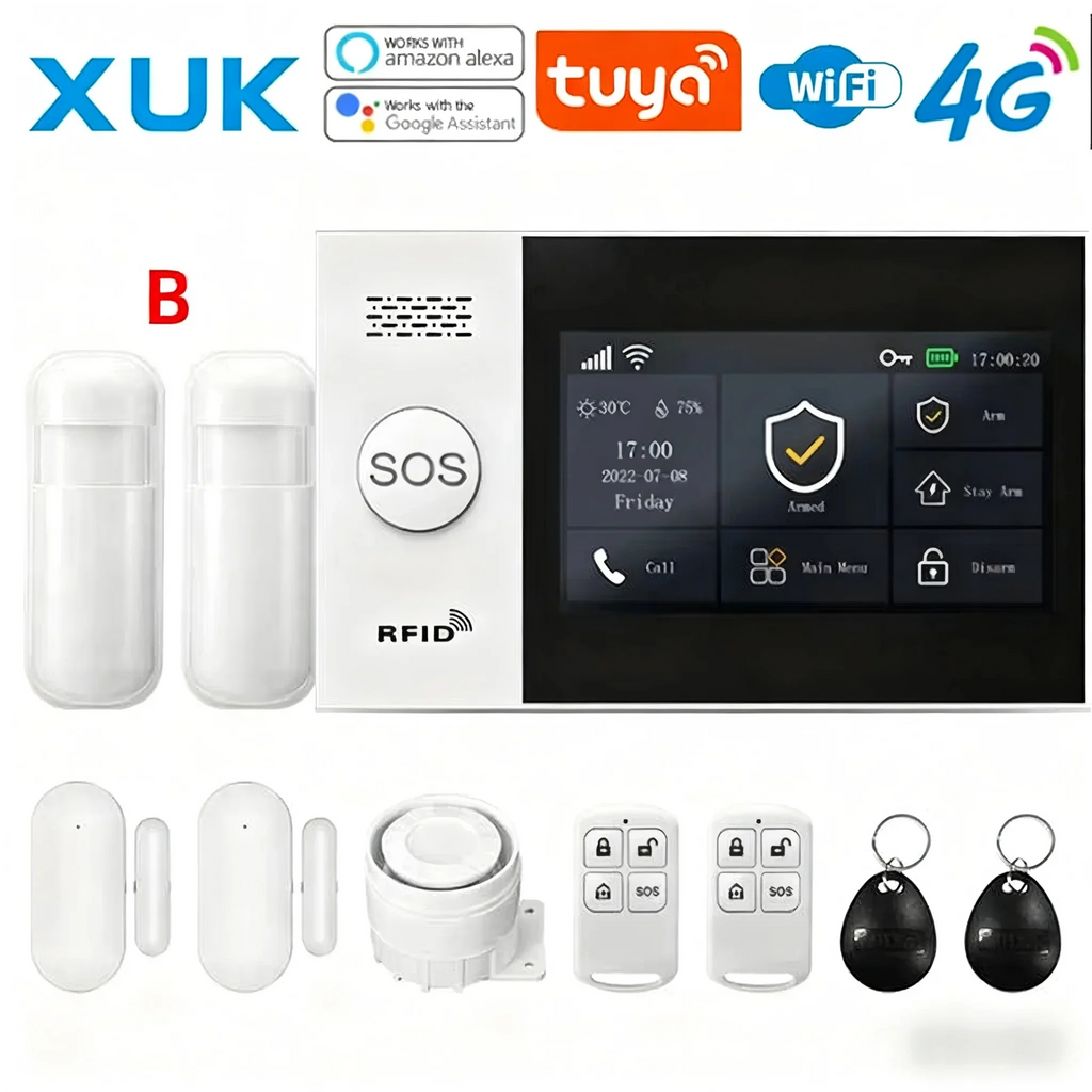 XUK PG-107 – Sistema de alarma Maison Connecté Tuya WiFi &amp; 4G con pantalla táctil 4,3", Sirène Puissante et Control Intelligent 