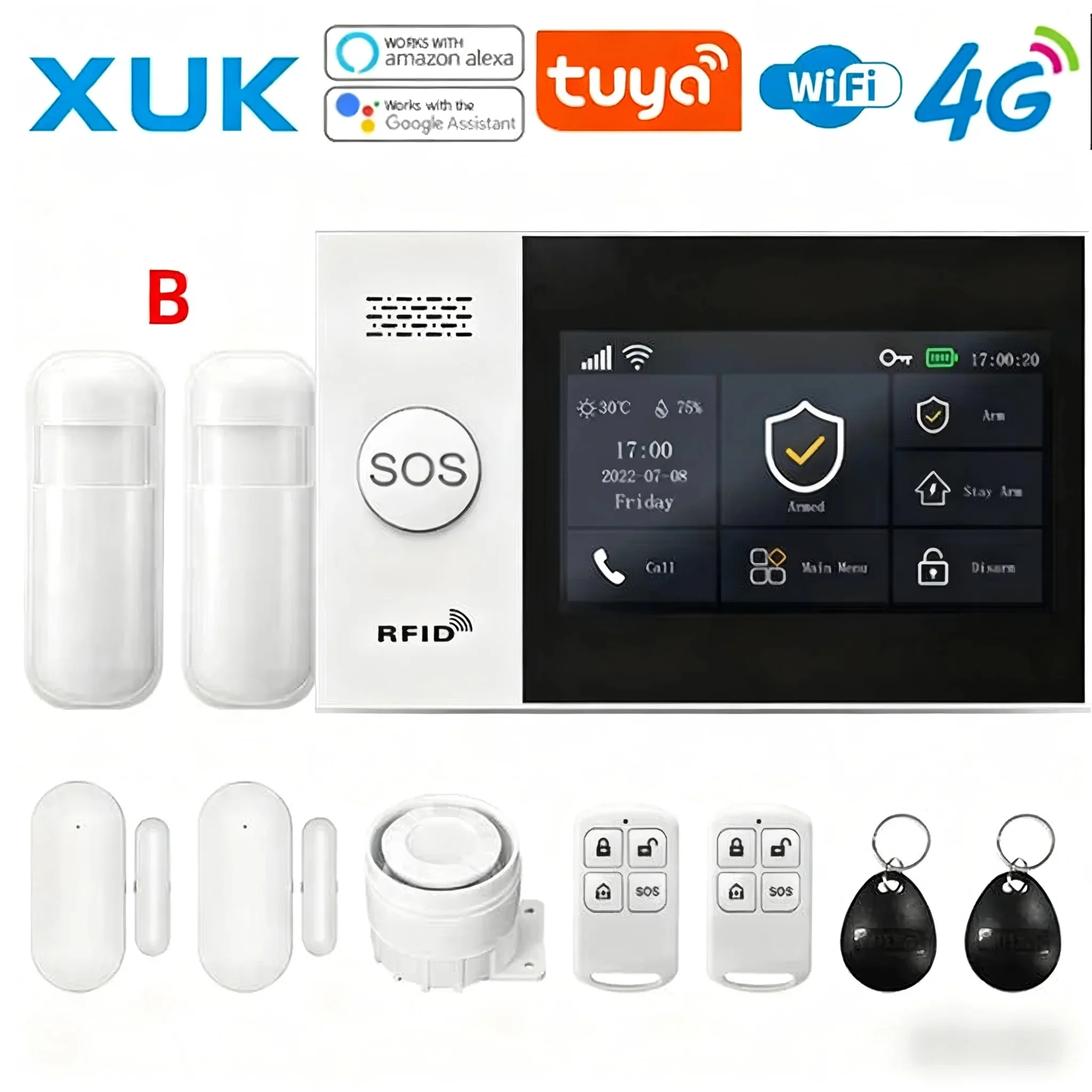 XUK PG-107 – Système d’Alarme Maison Connecté Tuya WiFi & 4G avec Écran Tactile 4,3", Sirène Puissante et Contrôle Intelligent