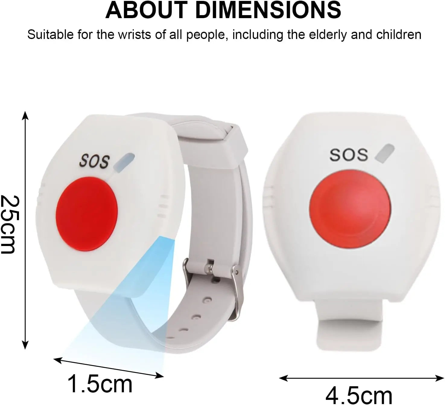 Pulsera SOS RF 433 MHz para personas mayores – Botón Panique Sans Fil pour Système d'Alarme Maison, Appel d'Urgence Personne Âgée 