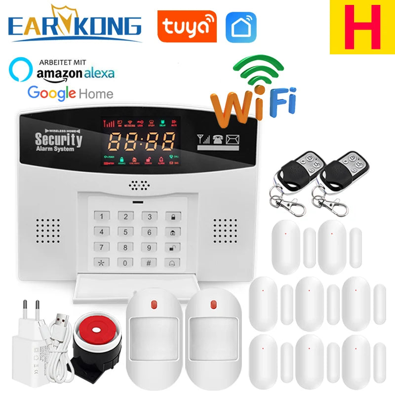 Earykong ER-TW99C – Hausalarmsystem mit WiFi- und GSM-Verbindung, Farbbildschirm, integrierter Sirene, Sonnenfunktion und Sans-Fil-Detektoren