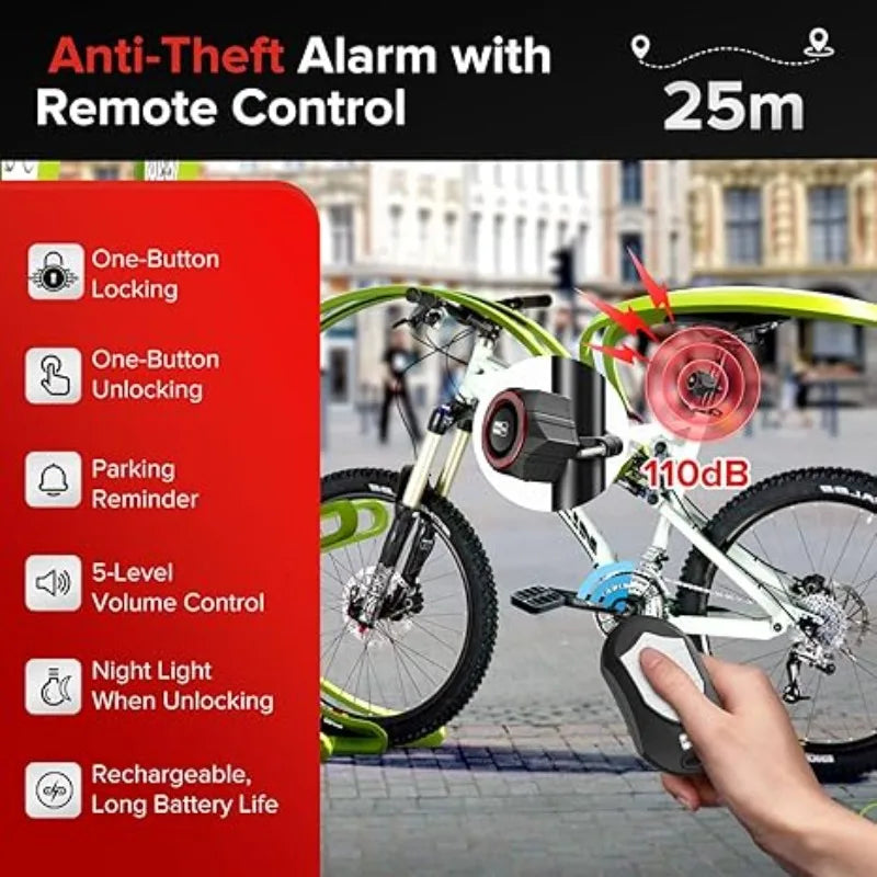 Alarme Antivol Sans Fil Étanche 110 dB avec Télécommande – Détecteur de Mouvement pour Vélo, Trottinette Électrique et Moto
