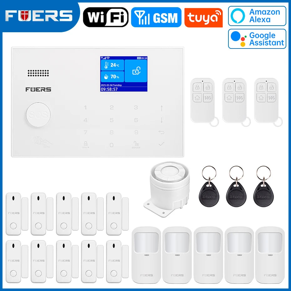FUERS G30 – Sistema de alarma Maison Connecté Tuya WiFi &amp; GSM, Écran Couleur, Sirène et Détecteurs, Seguridad Sans Fil avec Application