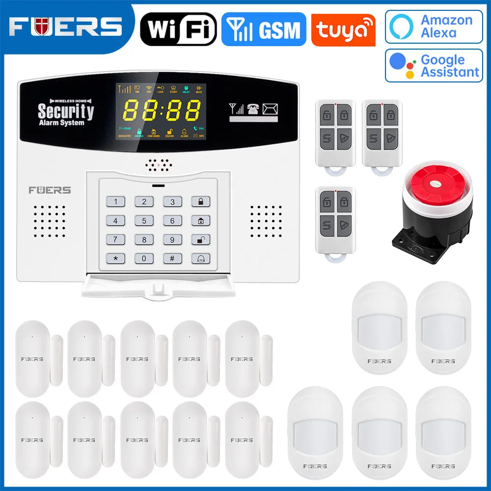 FUERS W210 – Système d’Alarme Maison Connecté Tuya WiFi & GSM avec Écran LCD Couleur, Kit Sécurité Sans Fil et Caméra IP 3MP