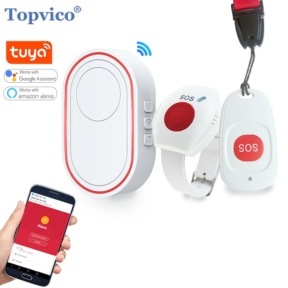 TOPVICO Pulsera SOS WiFi Tuya – Sistema de alerta de urgencia para personas mayores con buscapersonas sin filtro y notificaciones Smartphone