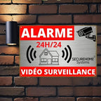 Plaque Métal “Alarma de Seguridad – Vidéosurveillance 24h/24” 20x30 cm – Panneau Mural de Protection pour Maison et Locaux