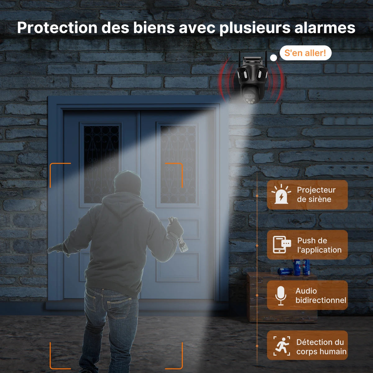 Caméra de Surveillance Extérieure WiFi PTZ WONSDAR – Double ou Triple Objectif, Suivi Automatique, Vision Nocturne Couleur, Audio Bidirectionnel