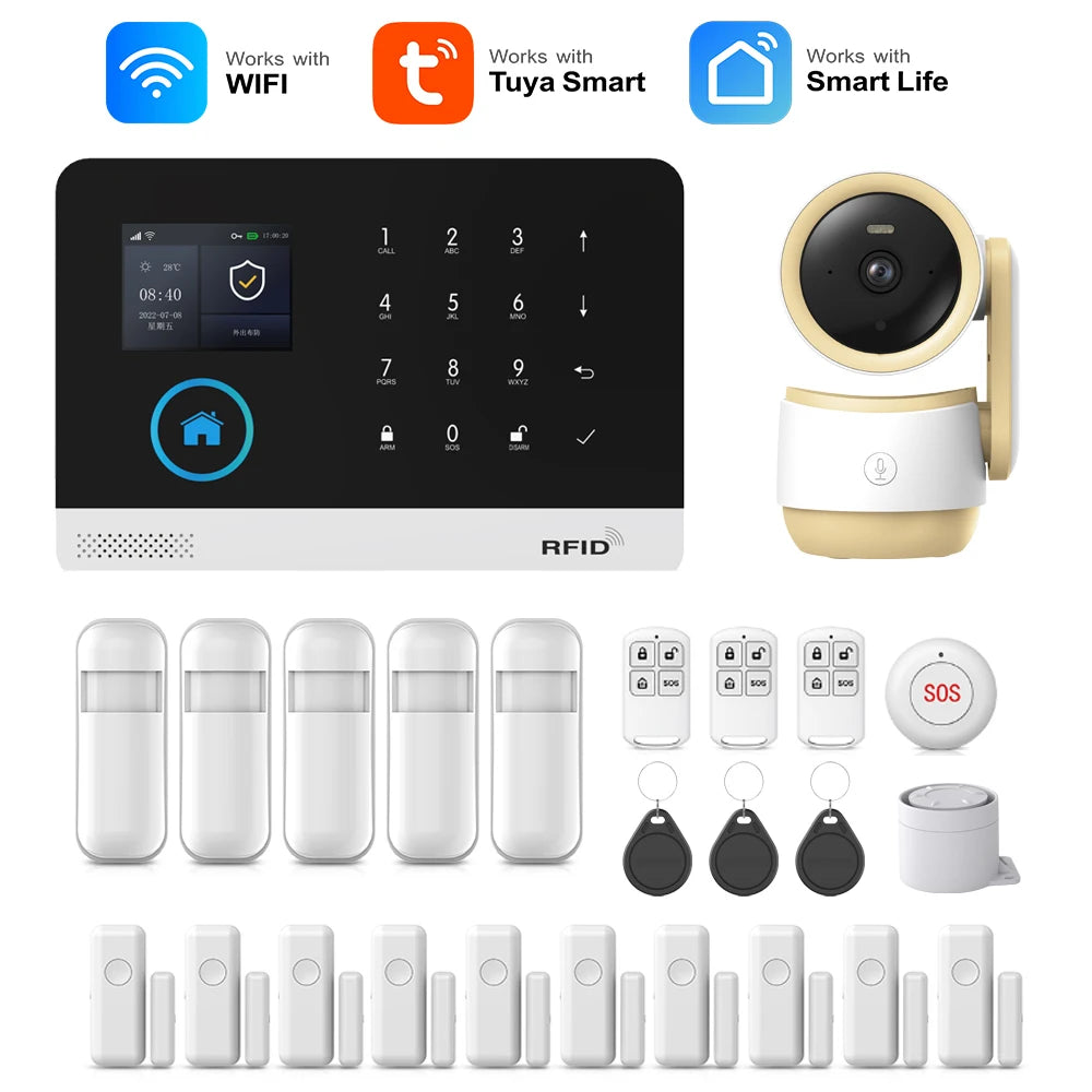 MULO PG-103 - Sistema de alarma Maison Sans Fil WiFi &amp; GSM 433 MHz, color electrónico, compatible con Tuya, Alexa y Google Assistant 