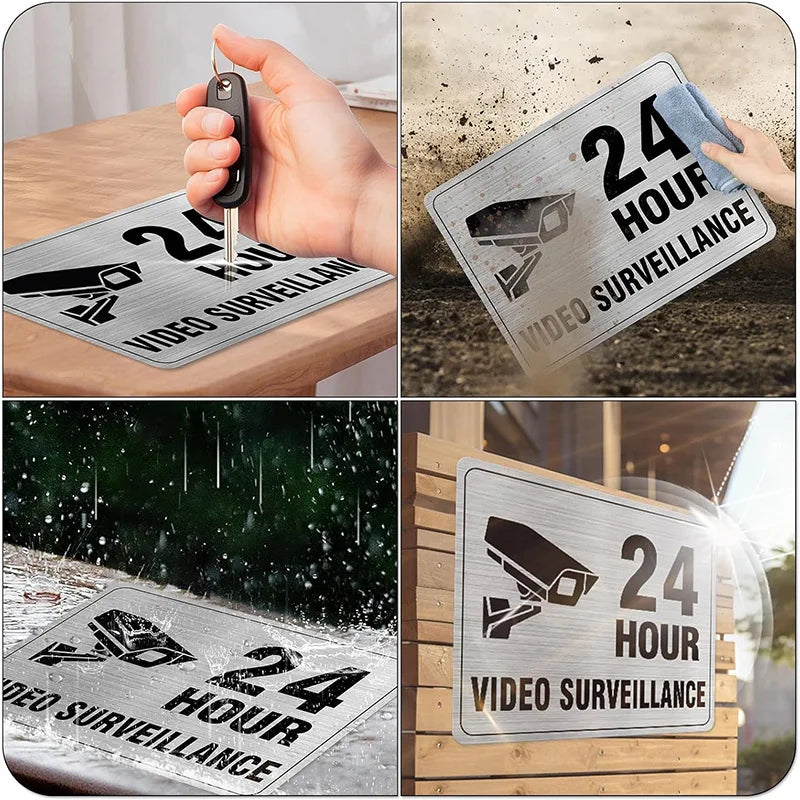 Panneau “Vidéosurveillance 24h – Propriété Privée – Accès Interdit” en Aluminium – Plaque de Sécurité Moderne pour Intérieur et Extérieur