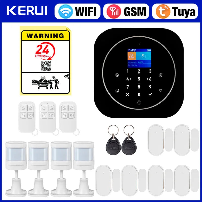 KERUI G12 – Sistema de alarma Maison Sans Fil WiFi &amp; GSM con aplicación Tuya, color de pantalla, detectores de puertas y movimiento