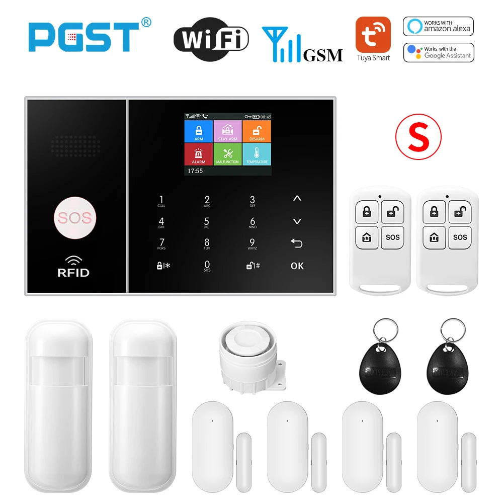 Sistema de alarma Maison Connecté PGST WiFi + GSM con captadores de puerta y movimiento – Central inteligente compatible con Tuya, Alexa y aplicaciones móviles