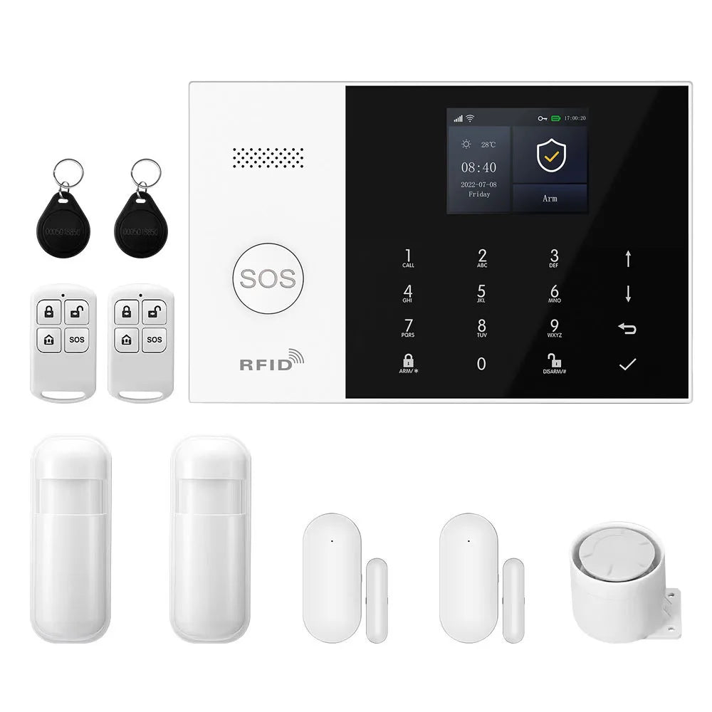 Système d’Alarme Maison PGST 4G WiFi Tuya – Kit de Sécurité Connecté avec Détecteur de Mouvement et Capteur d’Ouverture, Compatible Alexa
