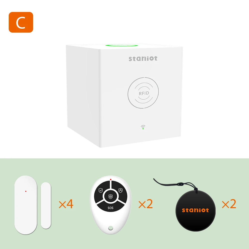 Staniot SecCube 3 H320 WiFi – Système d’Alarme Maison Tuya avec Sirène Intégrée, RFID et Contrôle par Application