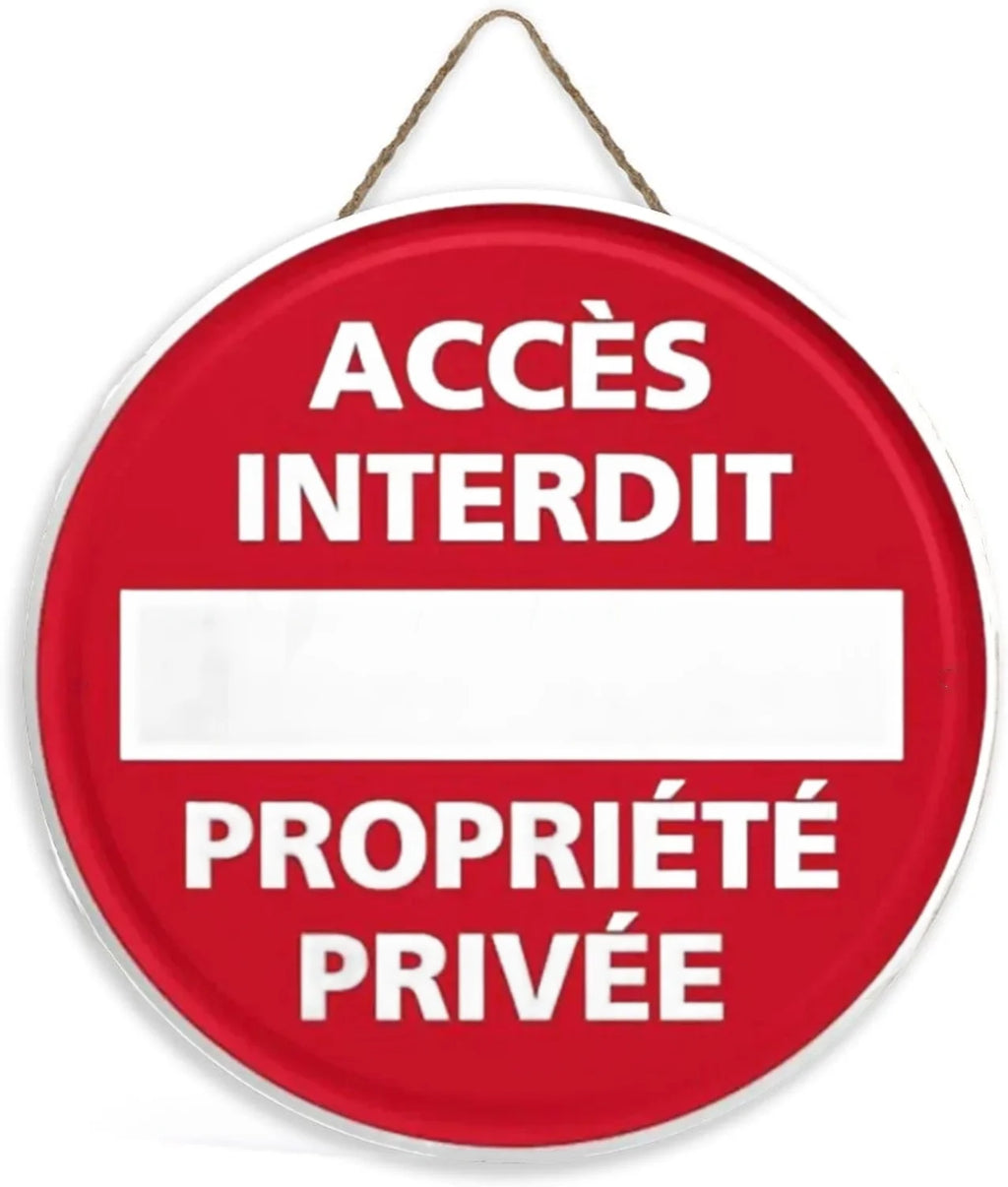 Panneau Rond en Bois “Propriété Privée – Accès Interdit – Vidéosurveillance” – Decoración Murale Seguridad para Cour, Jardin et Allée 