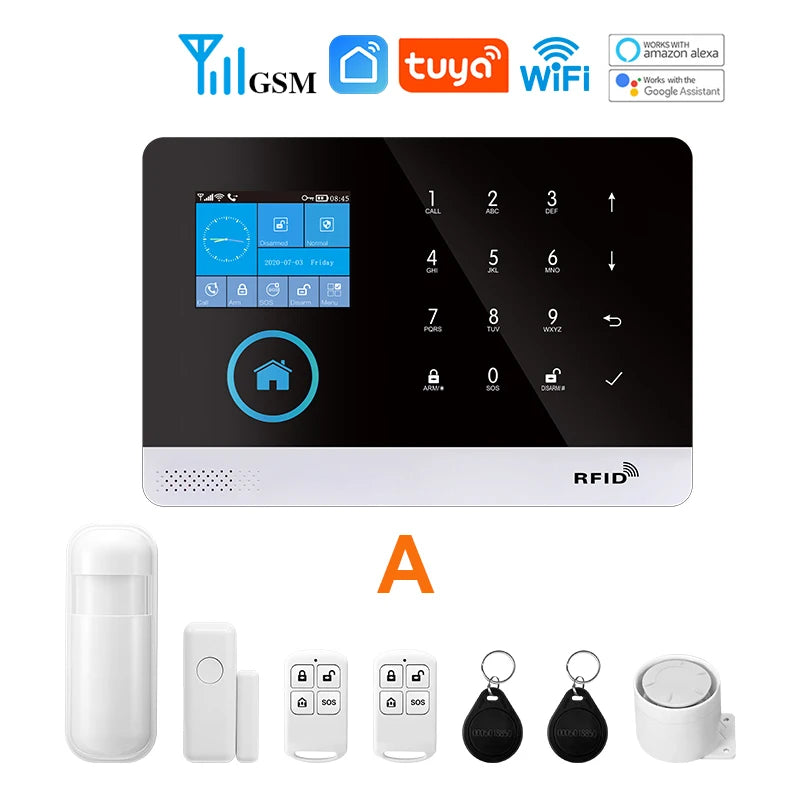MULO PG-103 - Sistema de alarma Maison Sans Fil WiFi &amp; GSM 433 MHz, color electrónico, compatible con Tuya, Alexa y Google Assistant 