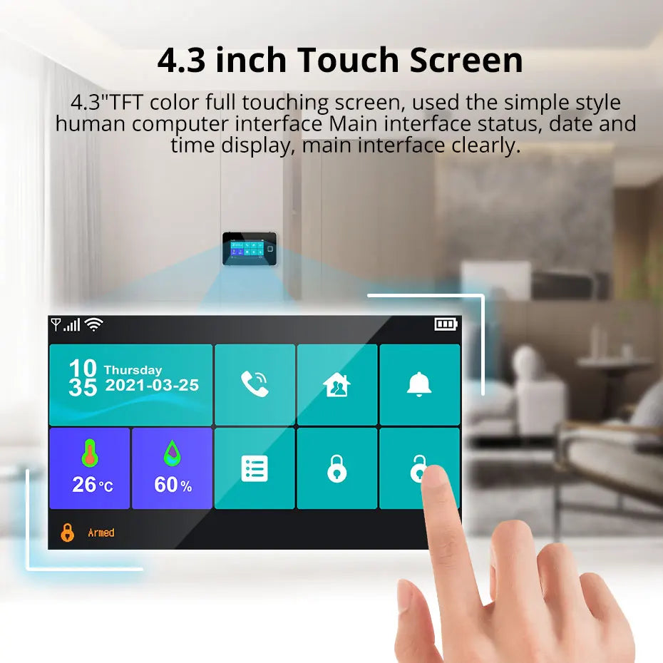 KERUI G60B – Sistema de alarma Maison Connecté Tuya WiFi &amp; GSM con pantalla táctil 4,3", Pantalla de temperatura y humedad