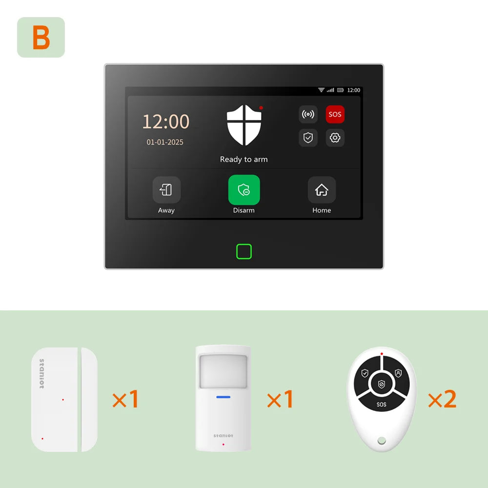 Staniot SecPanel 7 Pro - Sistema de alarma doméstico 4G y WiFi con pantalla táctil de 7”, tecnología LoRa Longue Portée 500 m, kit de seguridad conectado Tuya 