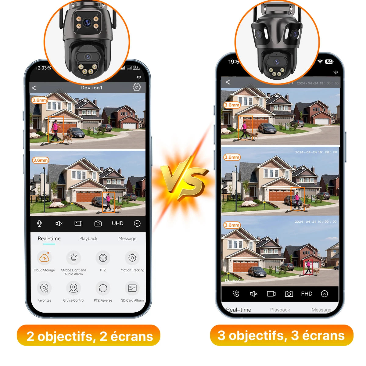 Caméra de Surveillance Extérieure WiFi PTZ WONSDAR – Double ou Triple Objectif, Suivi Automatique, Vision Nocturne Couleur, Audio Bidirectionnel