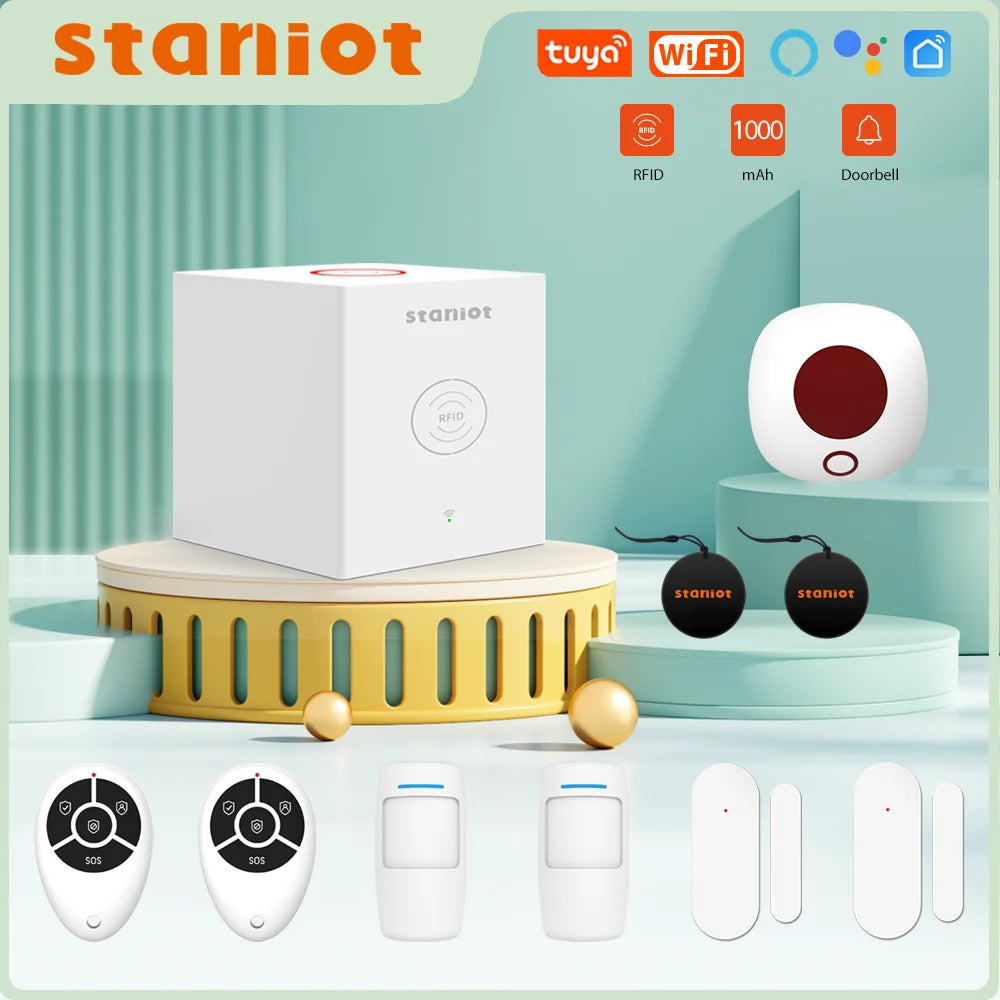 Staniot SecCube 3 H320 WiFi – Système d’Alarme Maison Tuya avec Sirène Intégrée, RFID et Contrôle par Application