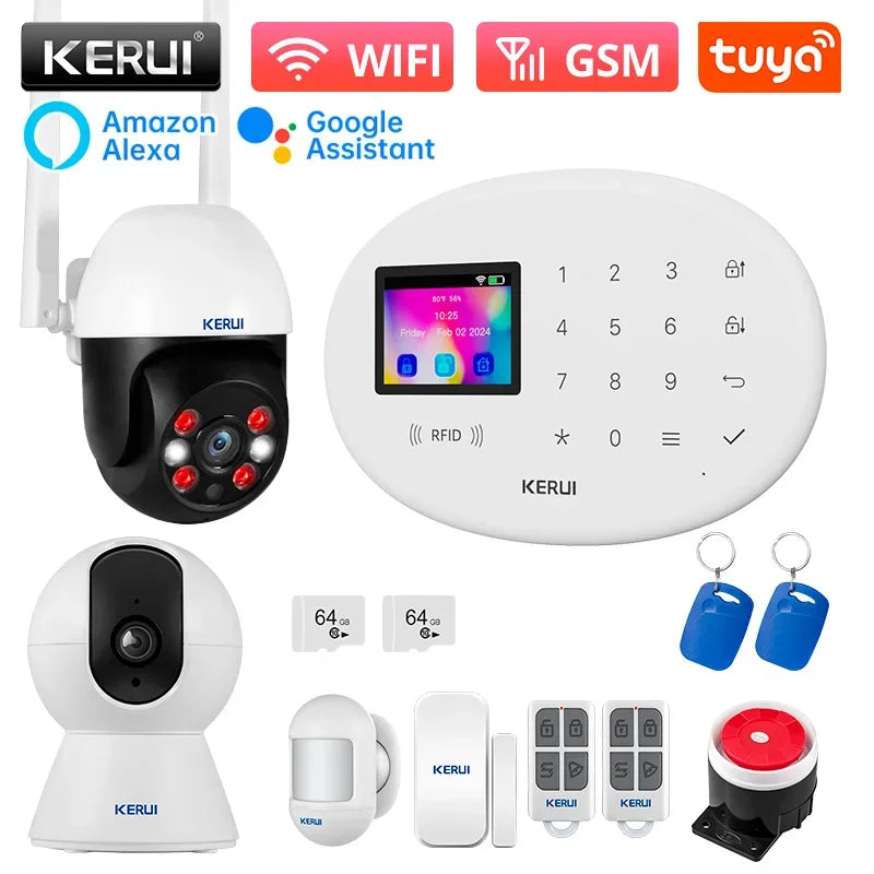 KERUI W202 – Sistema de alarma Maison Connecté Tuya WiFi &amp; GSM 433 MHz, Kit Seguridad Sans Fil con detector de movimiento, Capteurs Porte/Fenêtre et Sirène 