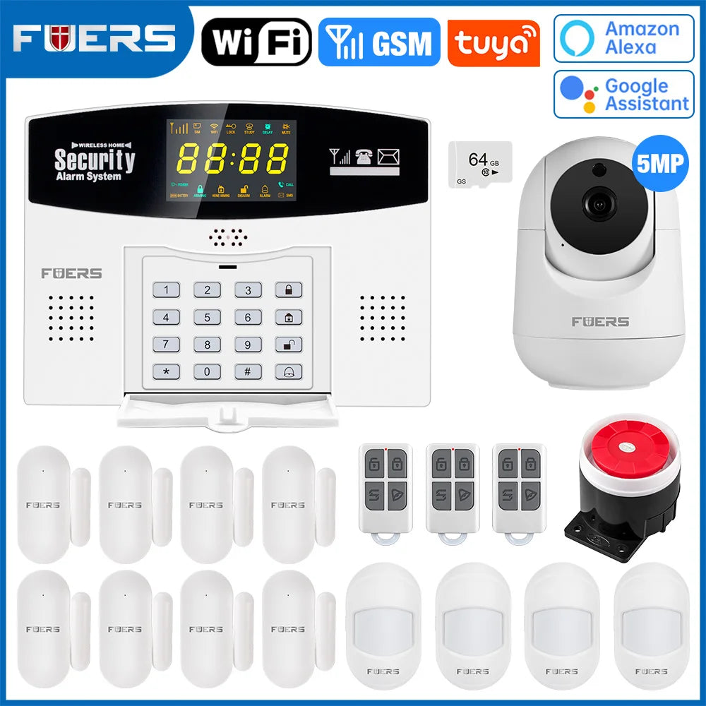 FUERS W210 – Système d’Alarme Maison Connecté Tuya WiFi & GSM avec Écran LCD Couleur, Kit Sécurité Sans Fil et Caméra IP 3MP