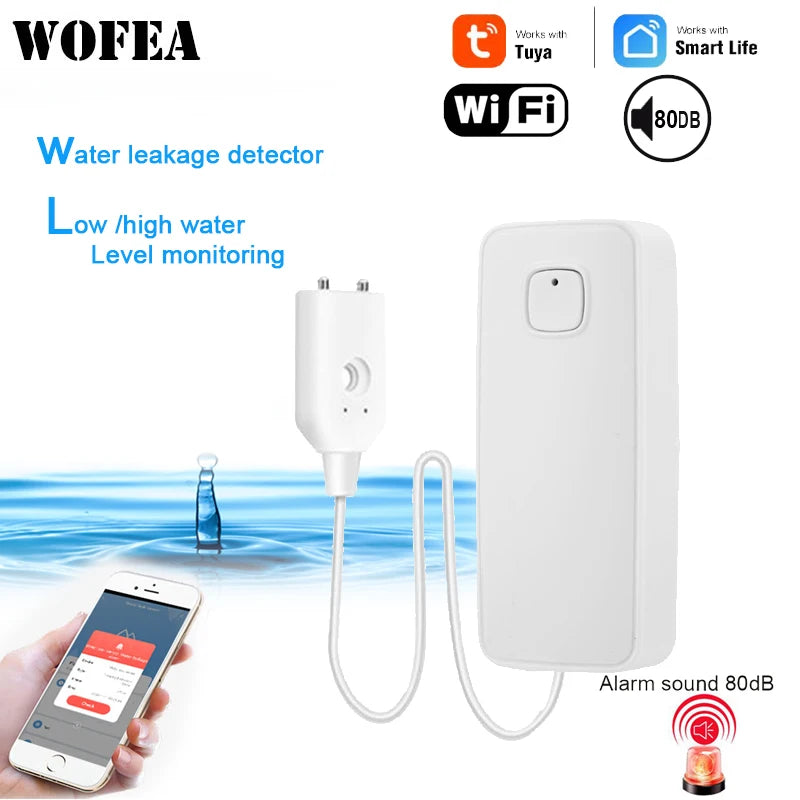 Detector de agua de agua WiFi Tuya con alarma 80 dB – Capteur d'Inondation Connecté et Surveillance du Niveau d'Eau 