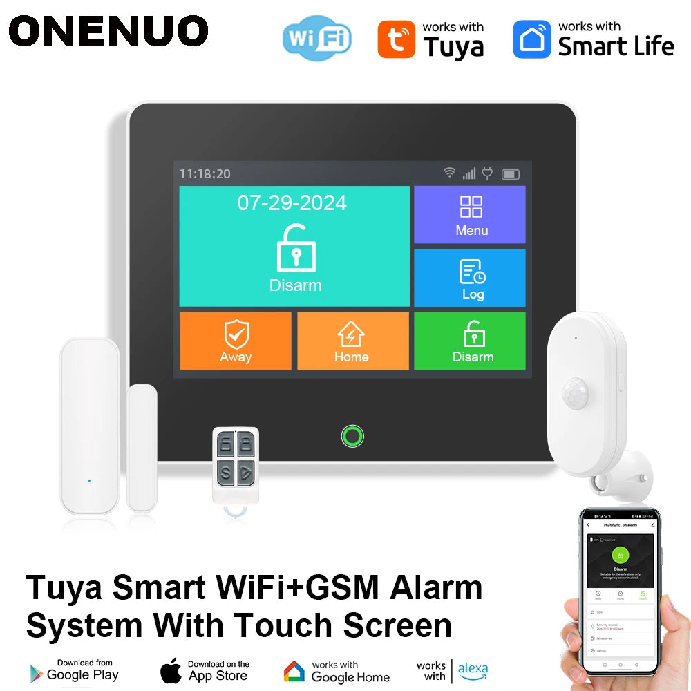 ONENUO 99FT – Sistema de alarma Maison Connecté Tuya WiFi &amp; GSM con pantalla táctil TFT, kit de seguridad sin filtro y sirena 90 dB