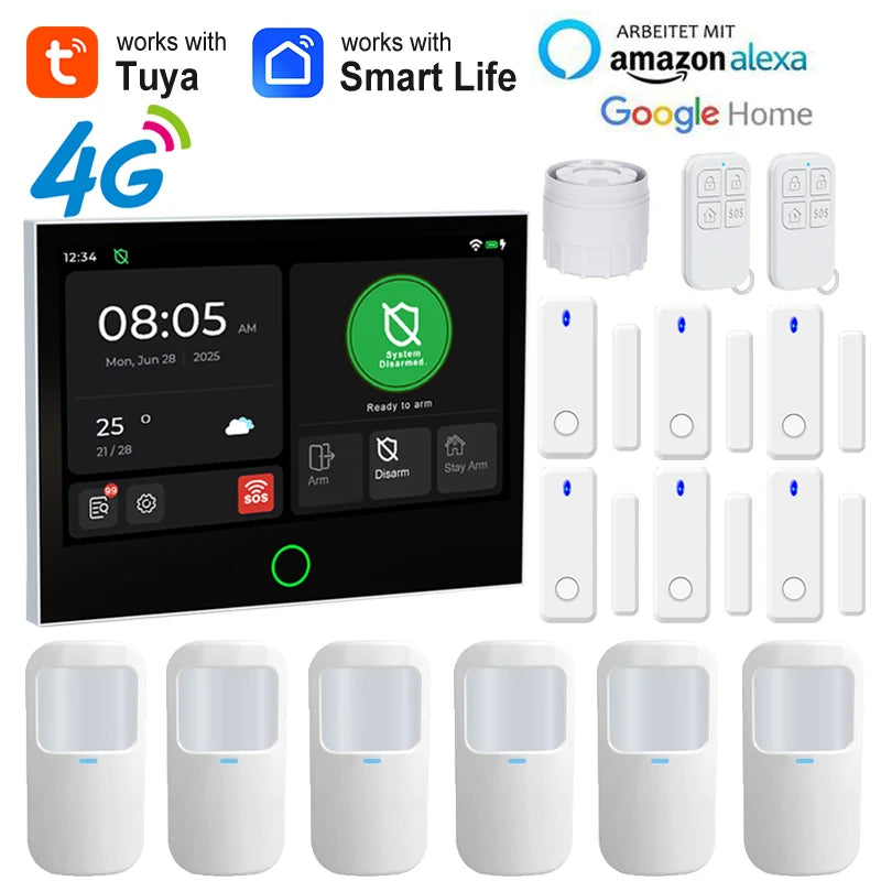 Système d’Alarme Maison Connecté Tuya WiFi 4G Earykong ER-G74 – Écran Tactile, Sirène, Contrôle App, Compatible Alexa et Google