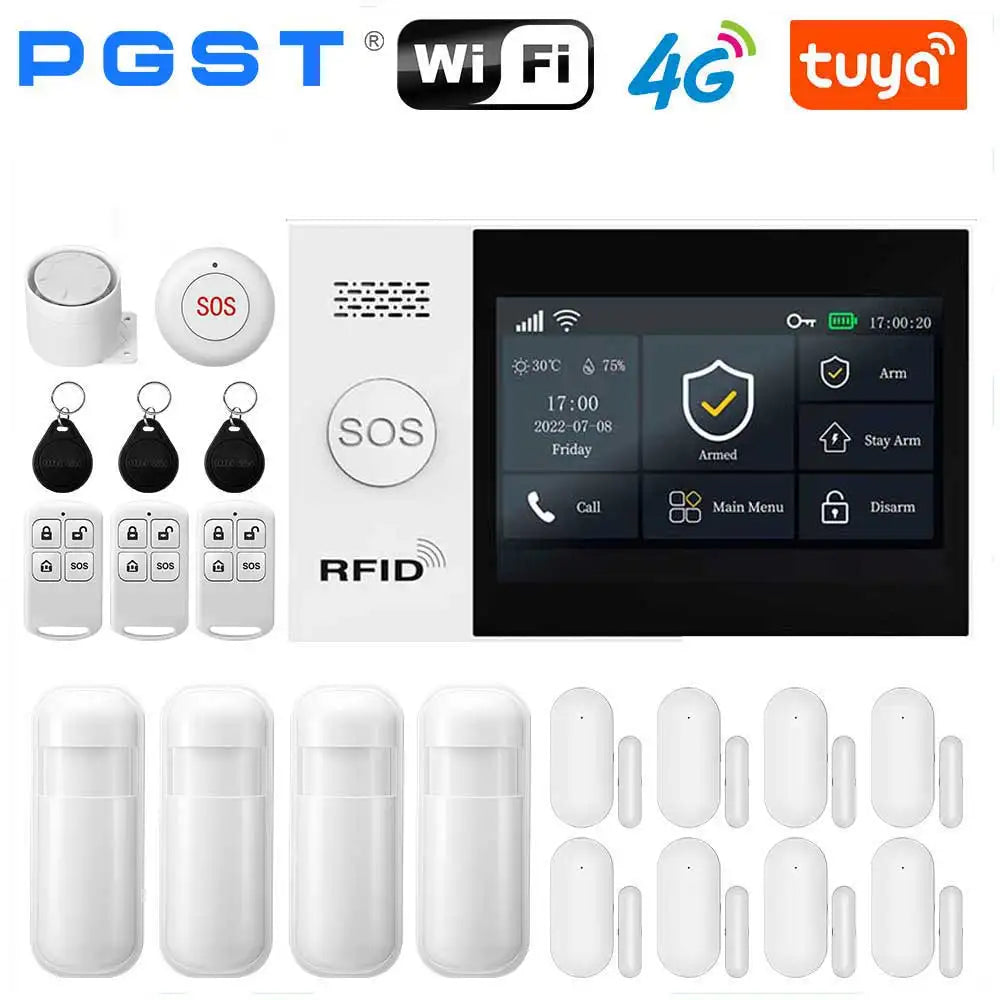 PGST 107-4G – Sistema de alarma de casa sin conexión Tuya WiFi y 4G, seguridad 433 MHz con aplicación Smart Life y compatibilidad con Alexa