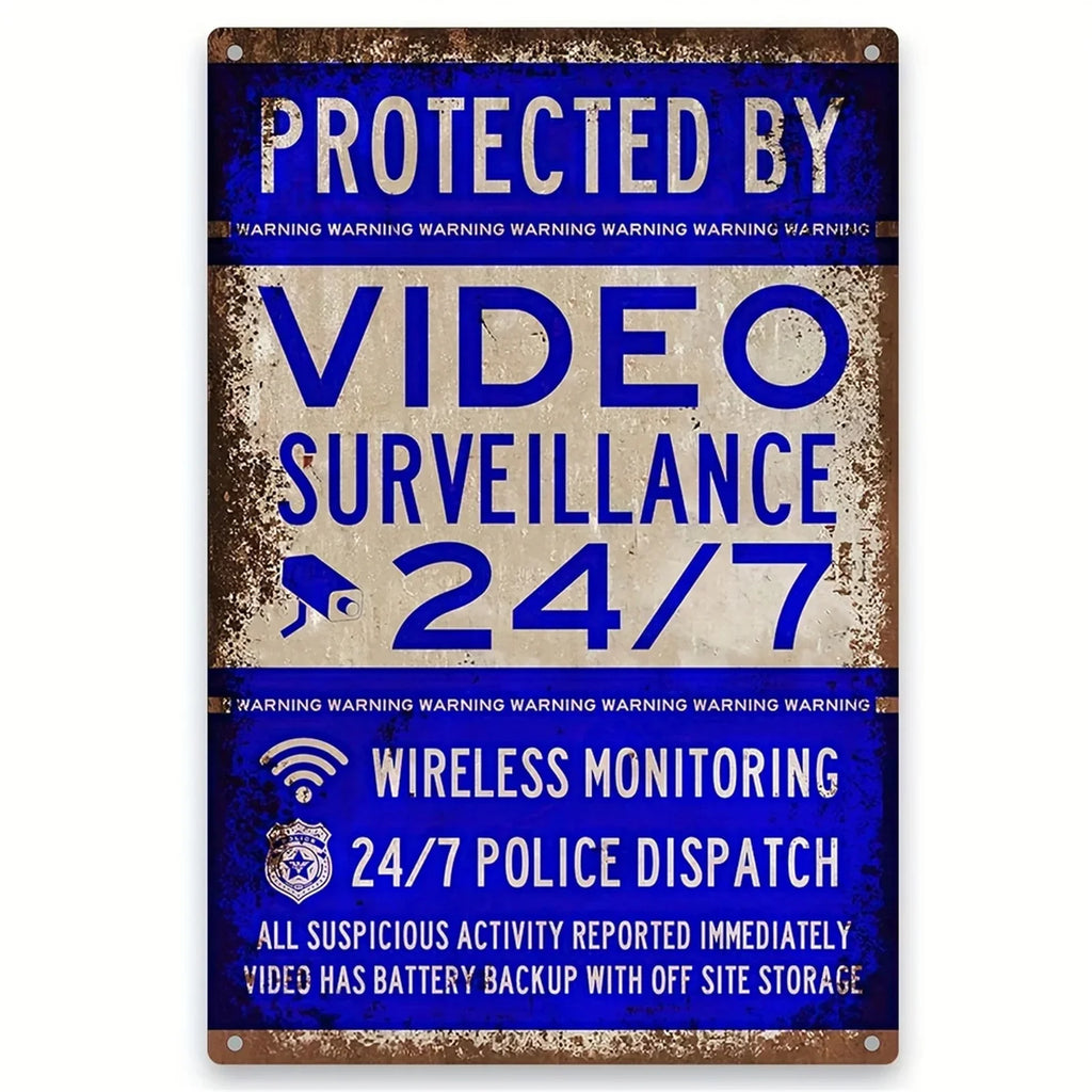Panneau Métallique “Maison Sous Vidéosurveillance 24h/24” – Señalización de seguridad exterior duradera y decorativa 