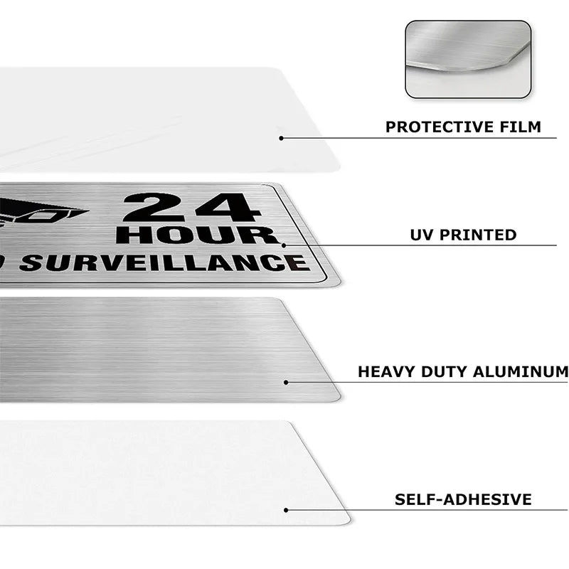 Panneau “Vidéosurveillance 24h – Propriété Privée – Accès Interdit” en Aluminium – Plaque de Sécurité Moderne pour Intérieur et Extérieur