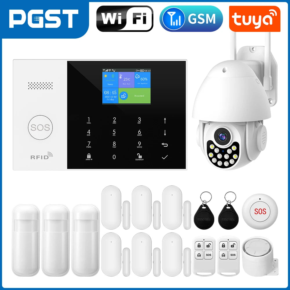 Sistema de alarma Maison Sans Fil PGST PG-105: central de seguridad con detectores de apertura, control por aplicación, SMS y línea fija
