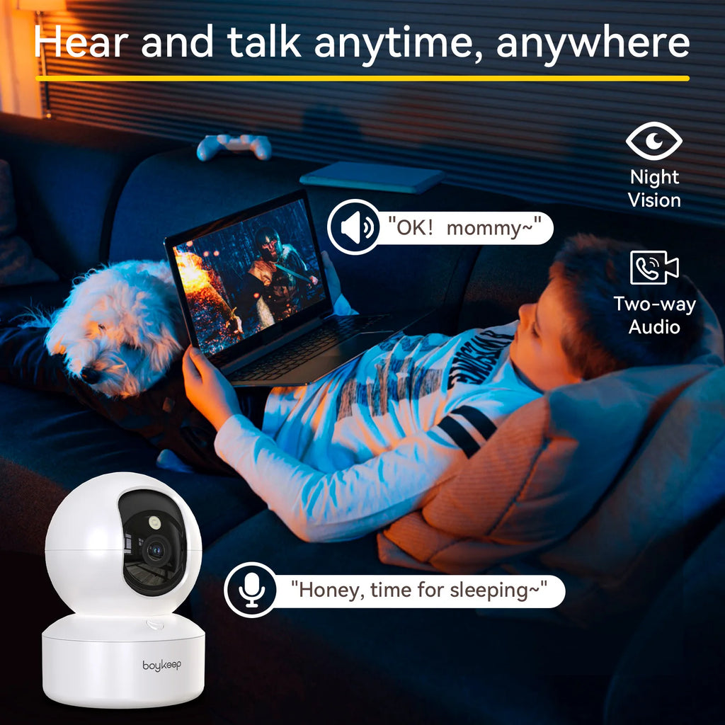 Caméra de Surveillance Intérieure BoyKeep 3MP WiFi 5G/2.4G – Suivi Automatique, Vision Nocturne Couleur et Audio Bidirectionnel