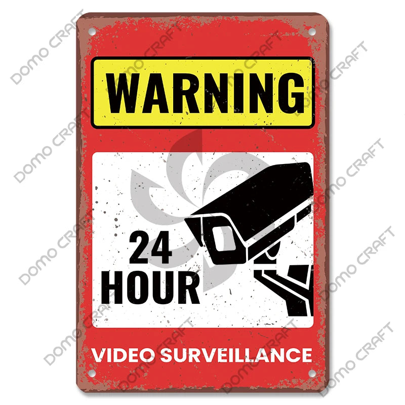 Panneau Avertissement CCTV Vintage en Métal 20x30 cm – Plaque Sécurité Vidéosurveillance 24h pour Mur, Boutique et Maison