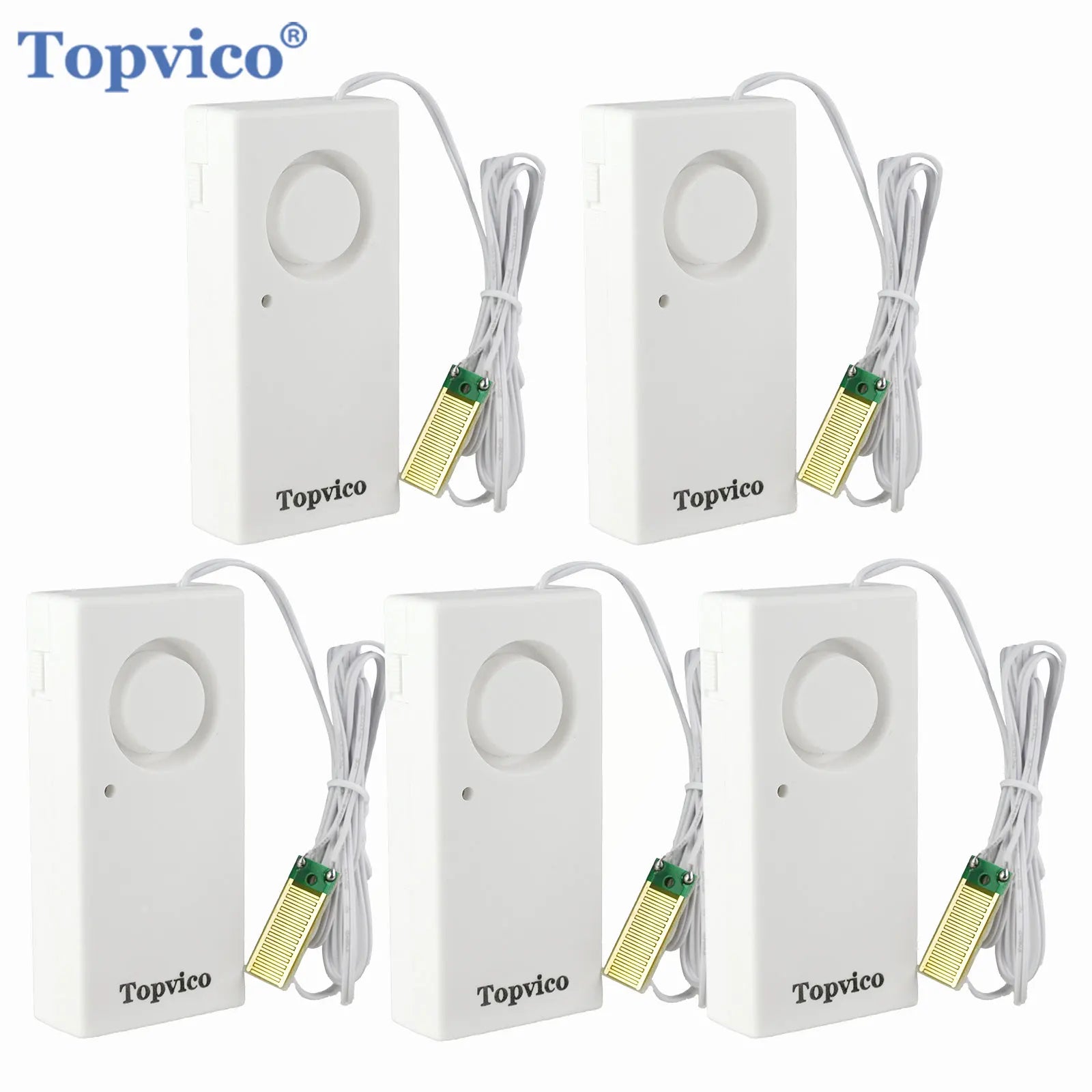 Detecteurs de Fuite d'Eau TOPVICO TP-206W (Lote de 5) – Alarma de inundación 120 dB para protección de casa y lugares 