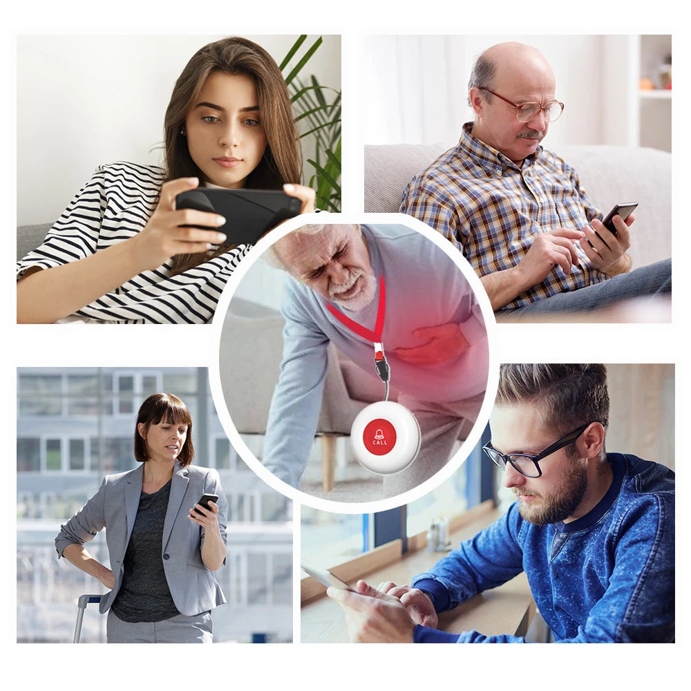 TOPVICO Botón SOS WiFi para personas mayores - Botón de pánico inteligente con alerta en teléfono inteligente, LED e hijo, compatible con Tuya, Alexa y Google Home 