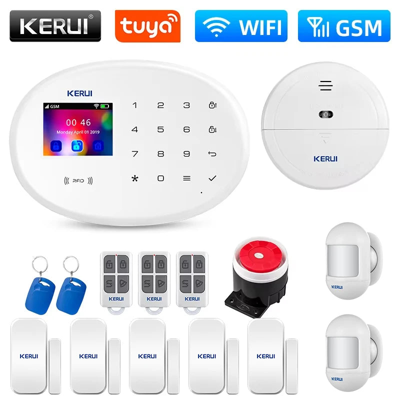 Système d’Alarme Maison KERUI W202 WiFi GSM – Kit de Sécurité Connecté Tuya avec Détecteur de Mouvement et Capteur d’Ouverture Compatible Alexa
