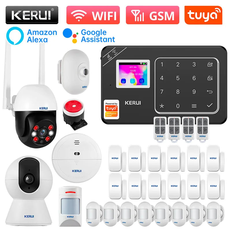 KERUI W181 – Système d’Alarme Maison Connecté Tuya WiFi & GSM 433 MHz, Kit Sécurité Sans Fil avec Détecteur de Mouvement, Capteurs Porte/Fenêtre et Compatibilité Caméra IP