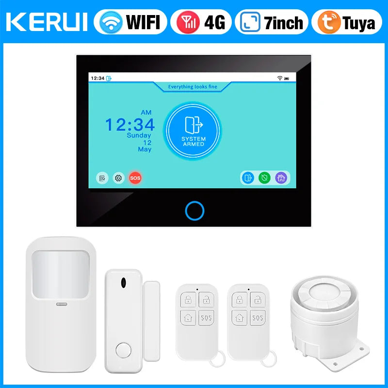 KERUI G70 – Central de Alarma Casa Conectada 4G LTE / WiFi con Pantalla Táctil IPS 7", Compatible con Tuya, Alexa y Google Assistant 