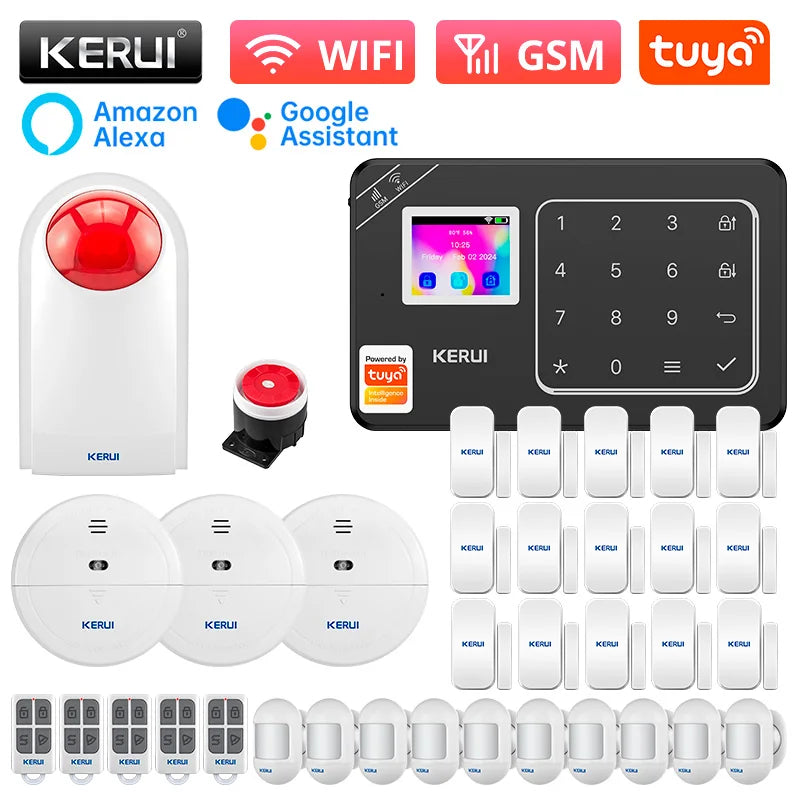KERUI W181 – Système d’Alarme Maison Connecté Tuya WiFi & GSM 433 MHz, Kit Sécurité Sans Fil avec Détecteur de Mouvement, Capteurs Porte/Fenêtre et Compatibilité Caméra IP