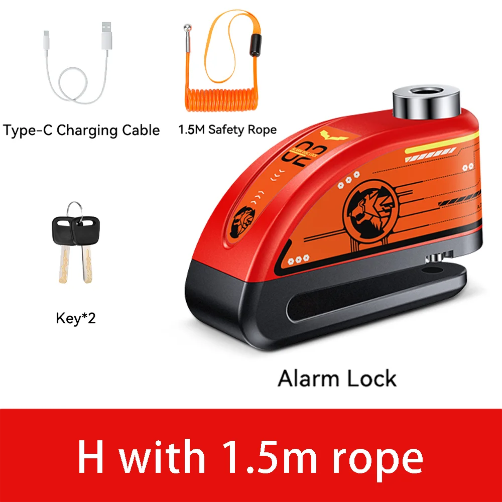 Rockbye Antivol à Disque avec Alarme 120 dB Rechargeable – Bloque-Disque Étanche pour Moto, Scooter et Vélo avec Câble de Sécurité