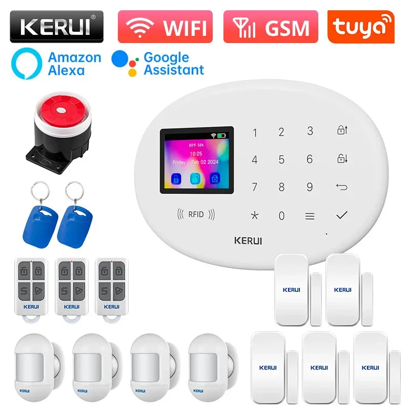KERUI W202 – Sistema de alarma Maison Connecté Tuya WiFi &amp; GSM 433 MHz, Kit Seguridad Sans Fil con detector de movimiento, Capteurs Porte/Fenêtre et Sirène 