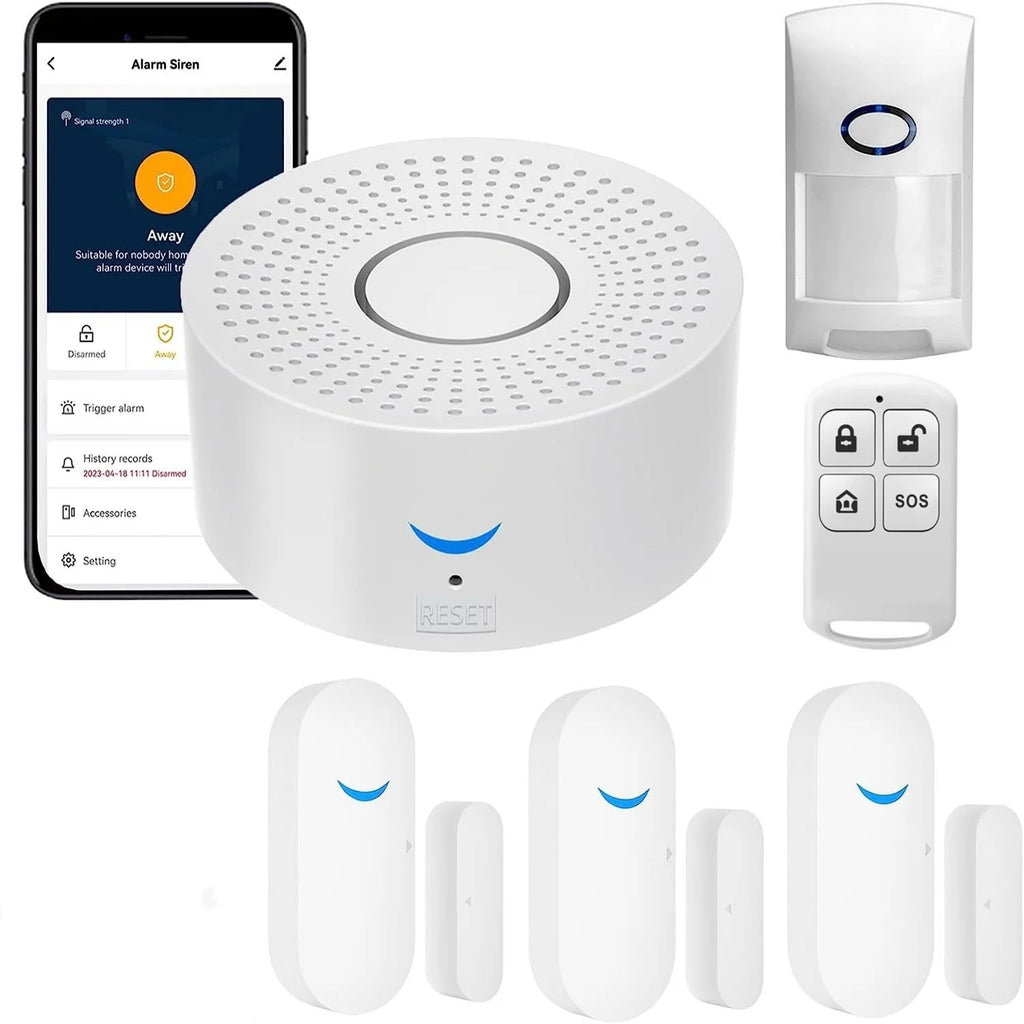 Alarmsystem Maison Connecté Tuya WiFi 433 MHz mit Sirene 120 dB – Kit Sans Fil Smart Life, kompatibel mit Alexa und Google 