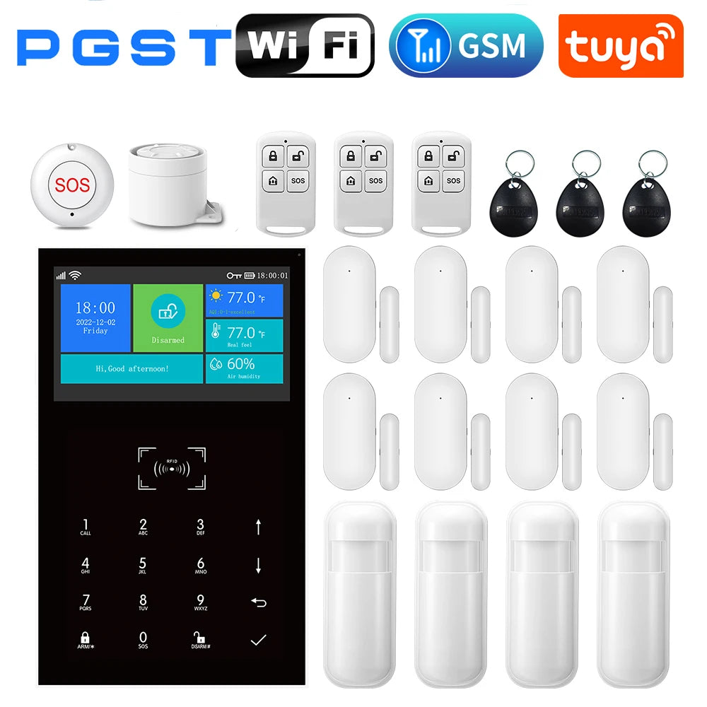 PGST Sistema de alarma GSM Tuya Sans Fil – Central de seguridad conectada con detector de movimiento PIR y comando telefónico para casas, boutiques y almacenes