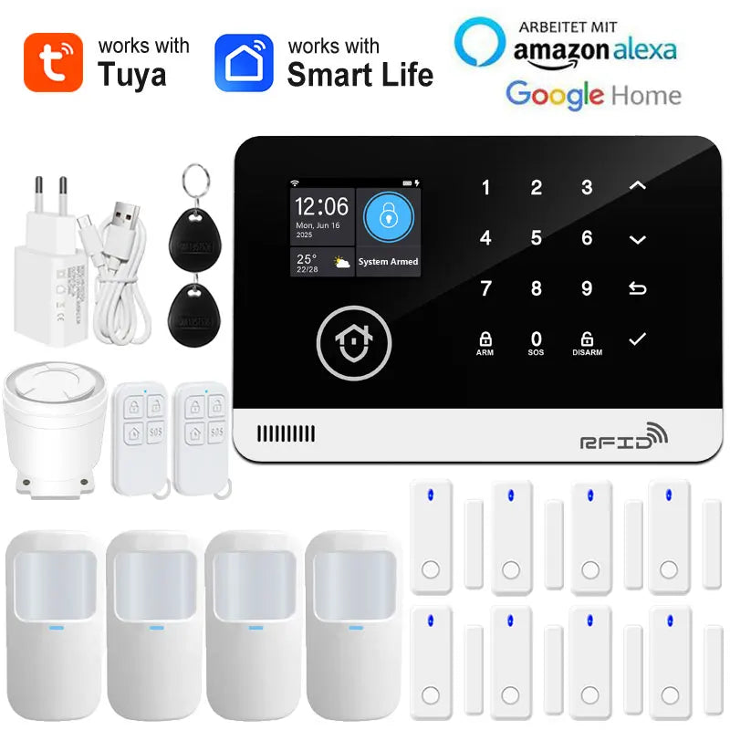 Earykong ER-G03 - Sistema de alarma Maison Connecté Tuya WiFi &amp; GSM, Clavier Tactile, RFID, Écran Couleur, Seguridad Sans Fil Anti-Intrusion