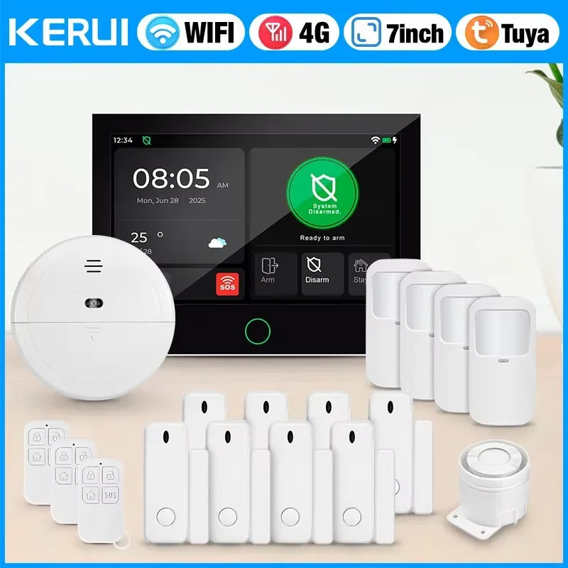 KERUI G70 – Central de Alarma Casa Conectada 4G LTE / WiFi con Pantalla Táctil IPS 7", Compatible con Tuya, Alexa y Google Assistant 