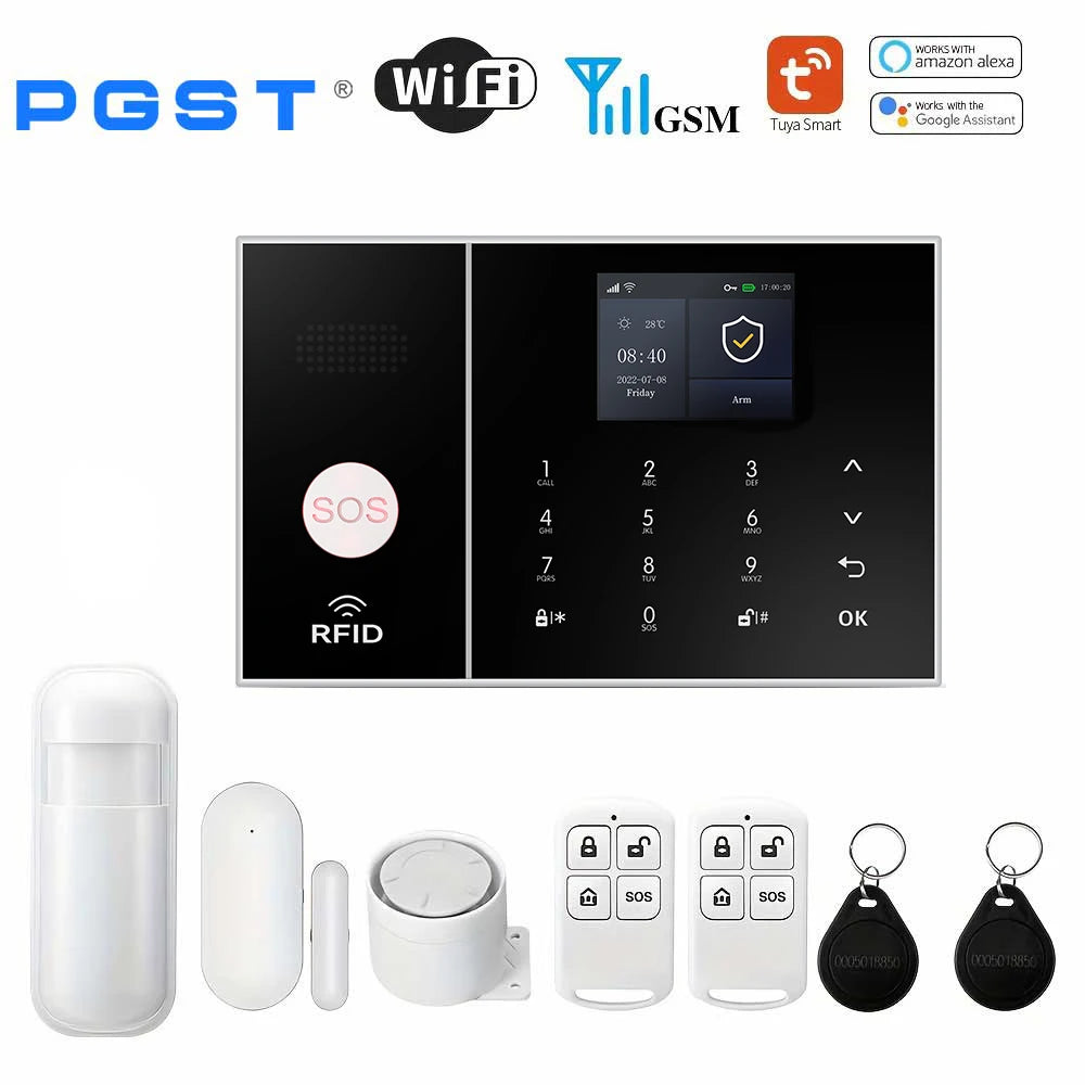 PGST 108-2G - Sistema de alarma Maison Connecté Tuya WiFi &amp; GSM, Kit Seguridad Sans Fil con detectores de puerta/puerta y movimiento, Compatible Alexa